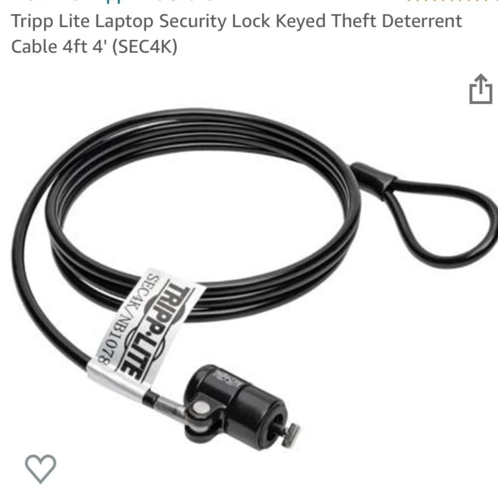 NWT/ UNOPENED/ Tripp-Lite 4Ft cable|| Keyed Laptop Security Lock/ Black Cord